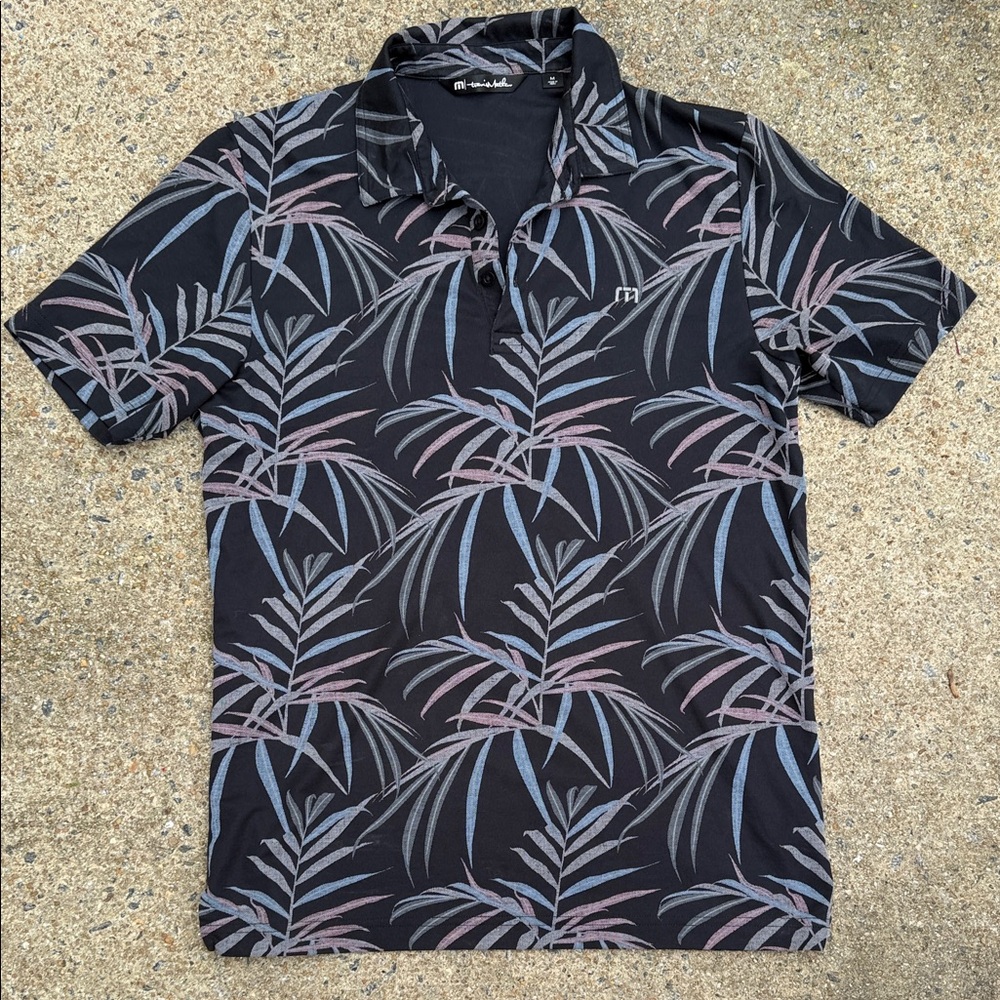 Travis Mathew Blue Leaf Pattern Polo - Size M